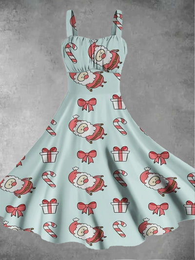 Women's Christmas Retro Cartoon Printed Casual Fashion Sleeveless Dress