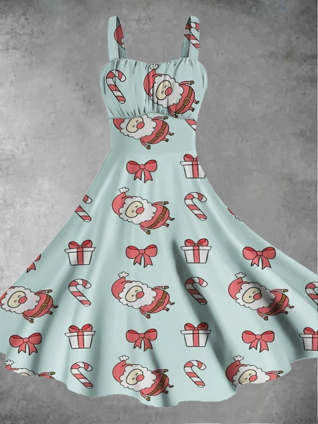 Women's Christmas Retro Cartoon Printed Casual Fashion Sleeveless Dress