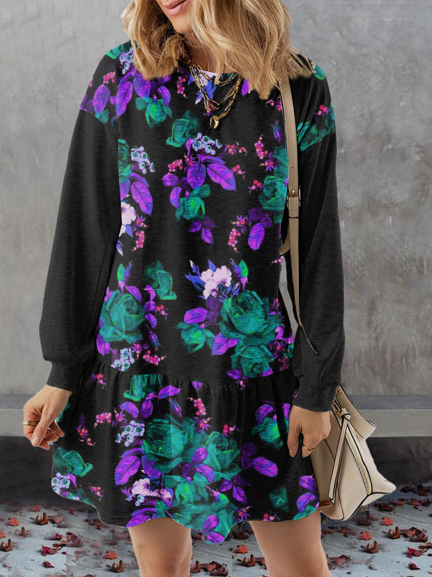 Women's Fantasy Flowers Abstract Print Casual Sweatshirt Dress