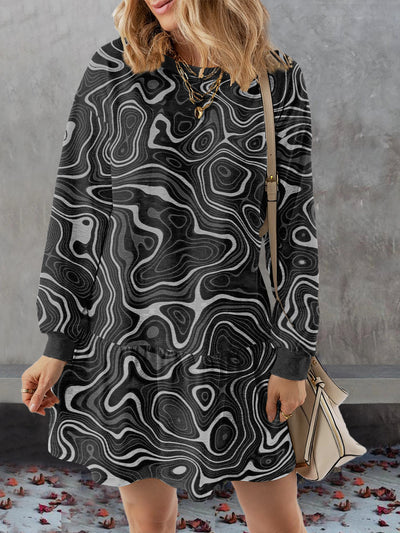 Women's Abstract Line Print Casual Sweatshirt Dress