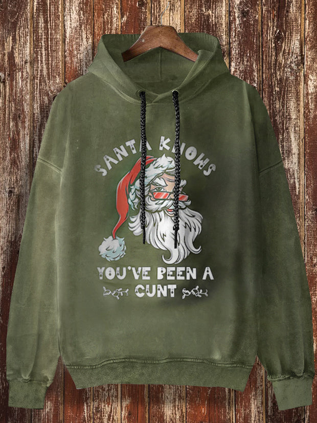 Unisex Santa Knows Print Christmas Casual Hooded Sweatshirt