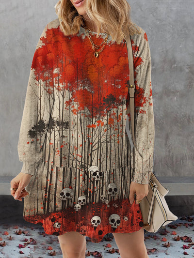 Women's Floral And Skull Abstract Print Casual Sweatshirt Dress