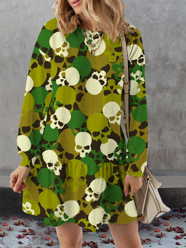 Women's Skull Abstract Print Casual Sweatshirt Dress