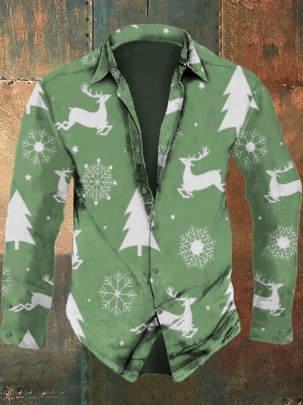 Men's Christmas Design Printed Casual Fashion Collar Long Sleeve Shirt