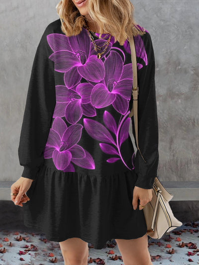 Women's Floral Abstract Print Casual Sweatshirt Dress