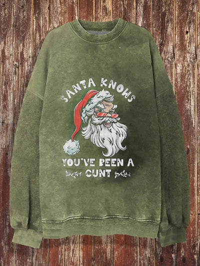 Unisex Santa Knows Print Christmas Crew Neck Casual Sweatshirt