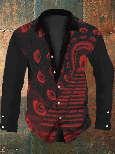 Men's Retro Devil's Road Print Casual Shirt Long Sleeve