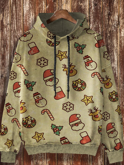 Unisex Christmas cartoon retro printed casual loose long sleeved hooded sweatshirt