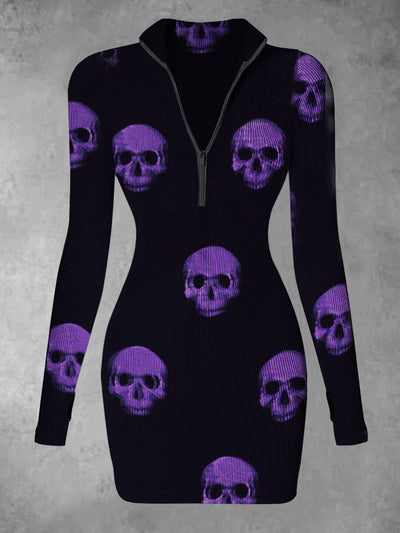 Women's Skull Abstract Print Casual Long Sleeve Mini Dress