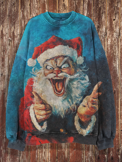 Unisex  Weird Santa Claus Print Christmas Crew Neck Casual Sweatshirt