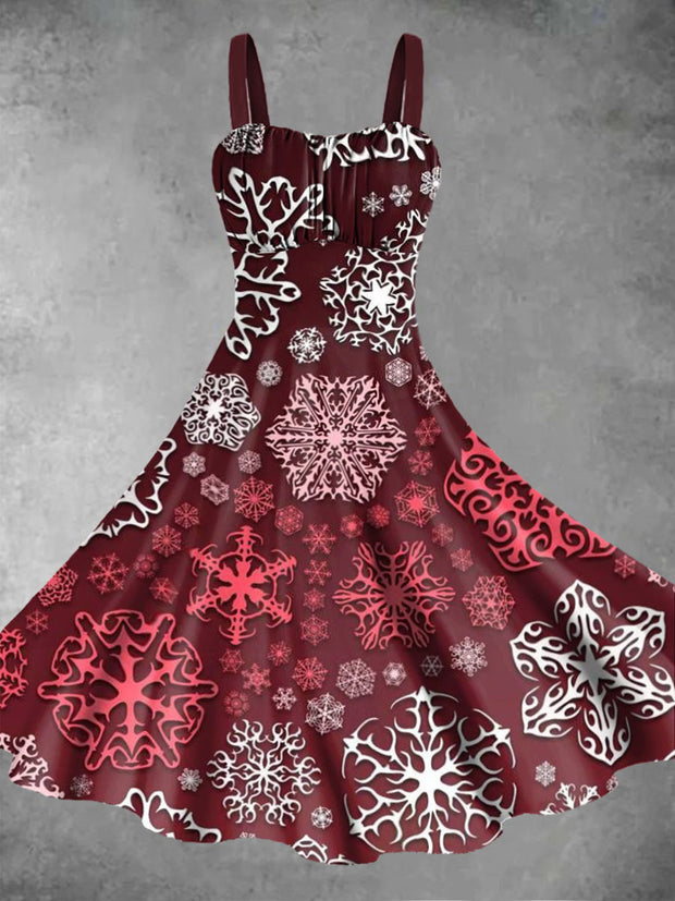 Women's Beautifuf Snowflakes Print Design Pinafore Dresses