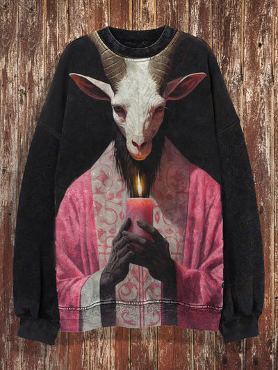 Unisex Goat Print Punk Crew Neck Casual Sweatshirt