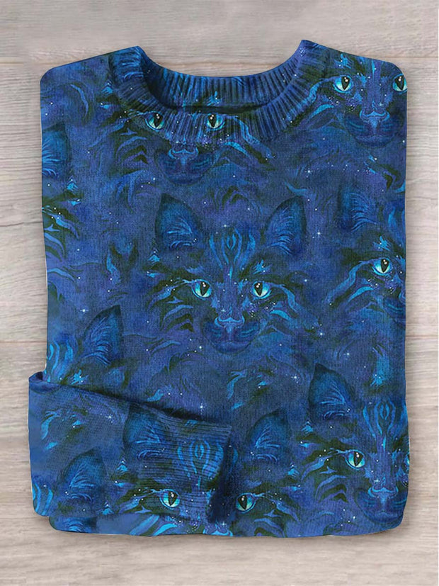 Unisex Cat Abstract Print Casual Crewneck Sweater