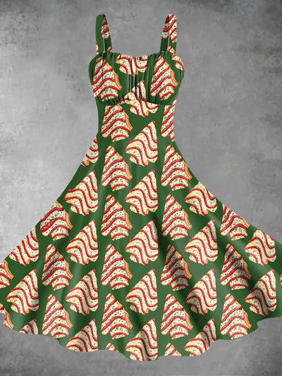 Women's Christmas Trees Cakes Pattern Print Design Pinafore Dresses