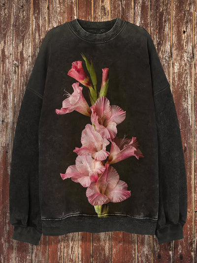 Unisex Flowers Print Christmas Crew Neck Casual Sweatshirt