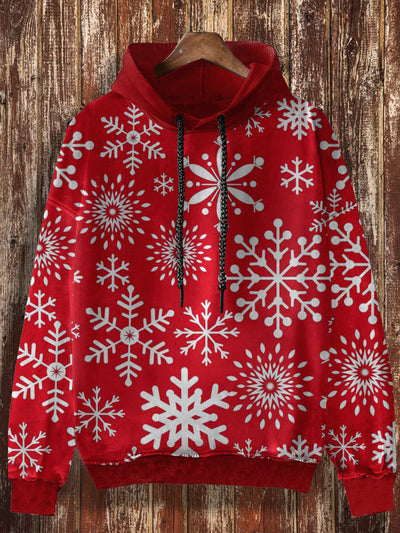 Unisex Christmas Snowflake Print Casual Hooded Sweatshirt