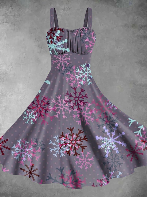 Women's Purple Snowflakes Print Design Pinafore Dresses