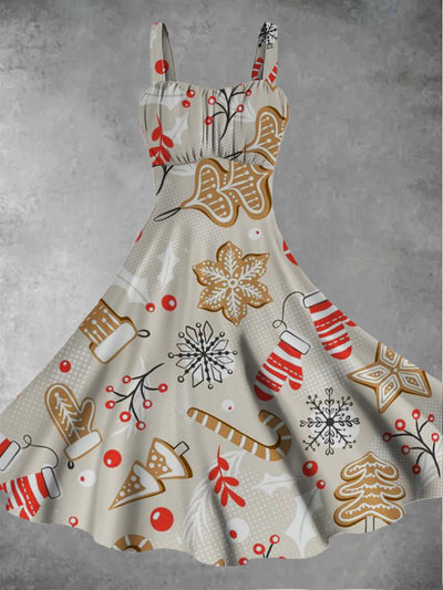 Women's Retro Christmas Cartoon Pattern Printed Casual Fashion Sleeveless Dress