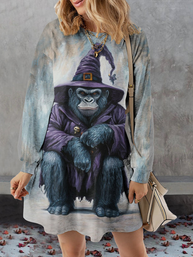 Women's Chimpanzees Abstract Print Casual Sweatshirt Dress