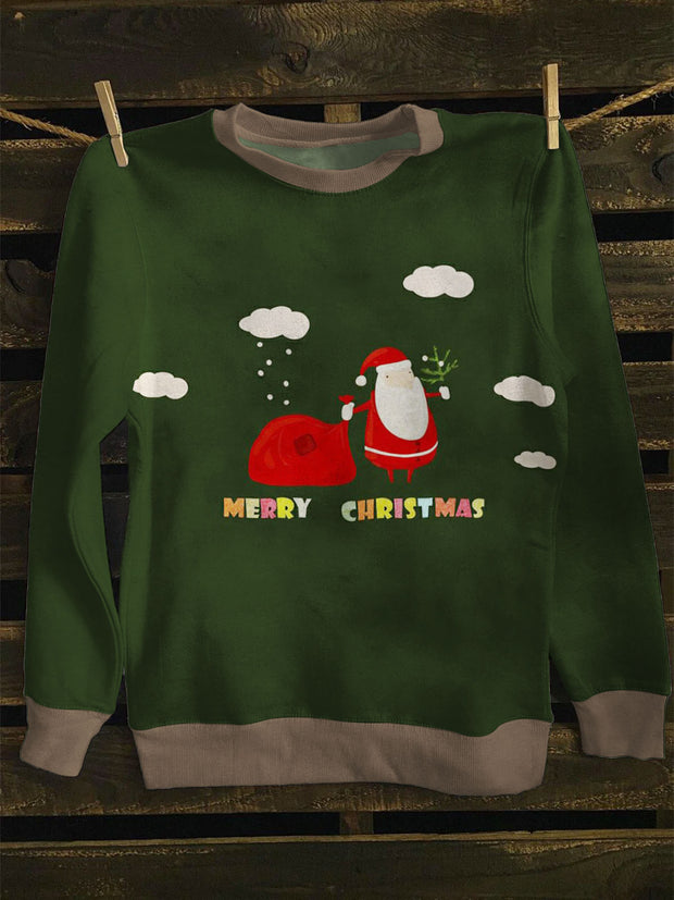 Unisex Gift Giving Santa Claus Print Long Sleeve Sweatshirt