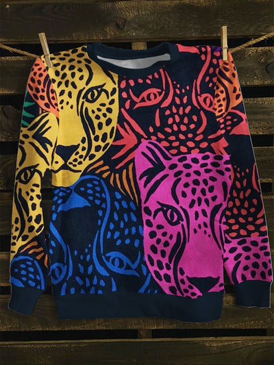 Unisex Colorful Abstract Cheetah Print Long Sleeve Sweatshirt