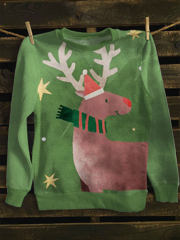 Unisex Lovely Reindeer Print Long Sleeve Sweatshirt