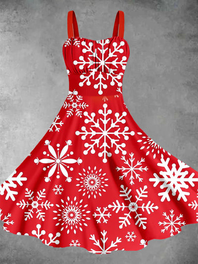 Women's Christmas Snowflake Print Design Sleeveless Casual Dresses