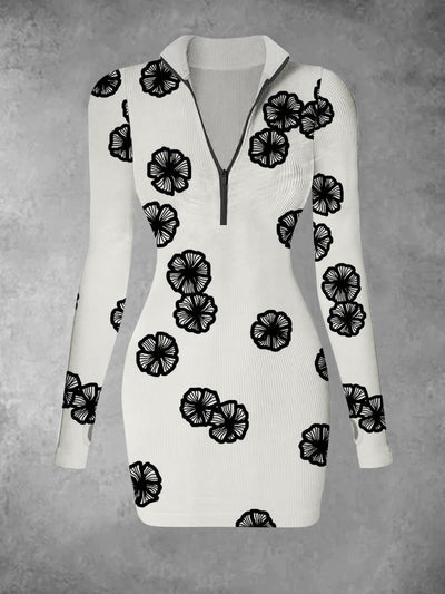 Women's retro floral print casual fashion V-neck slim fit long sleeved dress