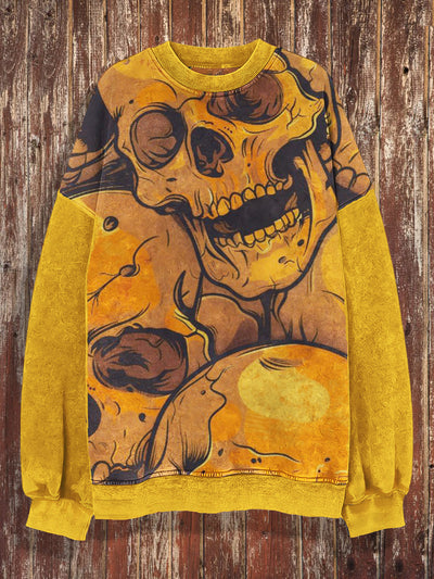 Unisex Abstract Skull Print Punk Crew Neck Casual Sweatshirt