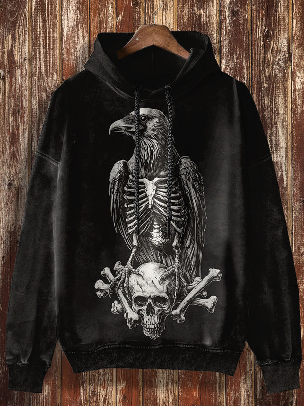 Unisex Crow Skull Print Punk Casual Hooded Sweatshirt