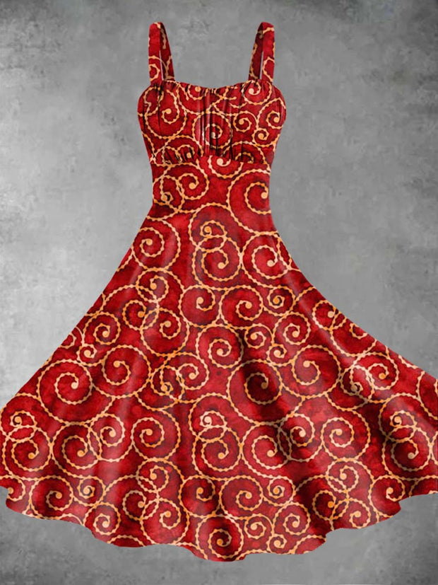 Women's Red Swirl Print Sling Dress