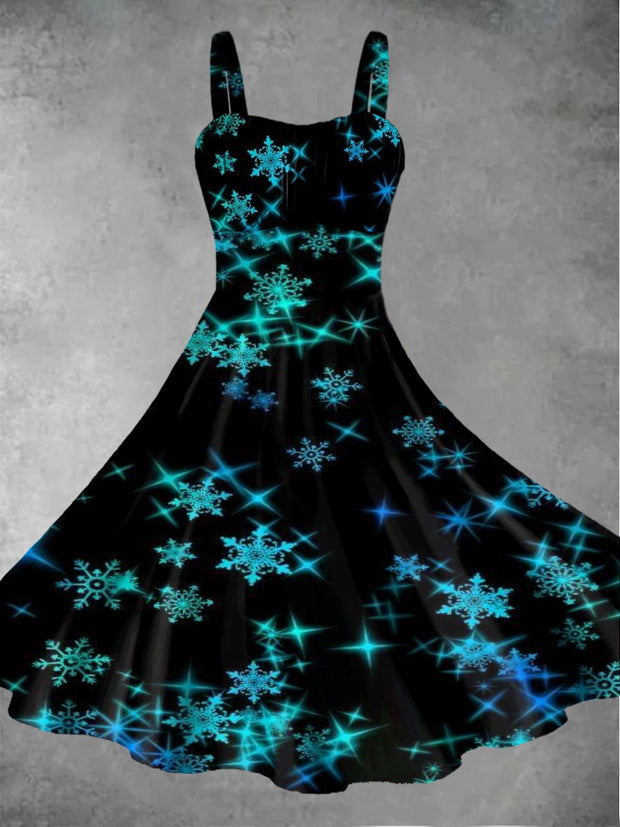 Women's Christmas snowflake print casual and fashionable sleeveless dress