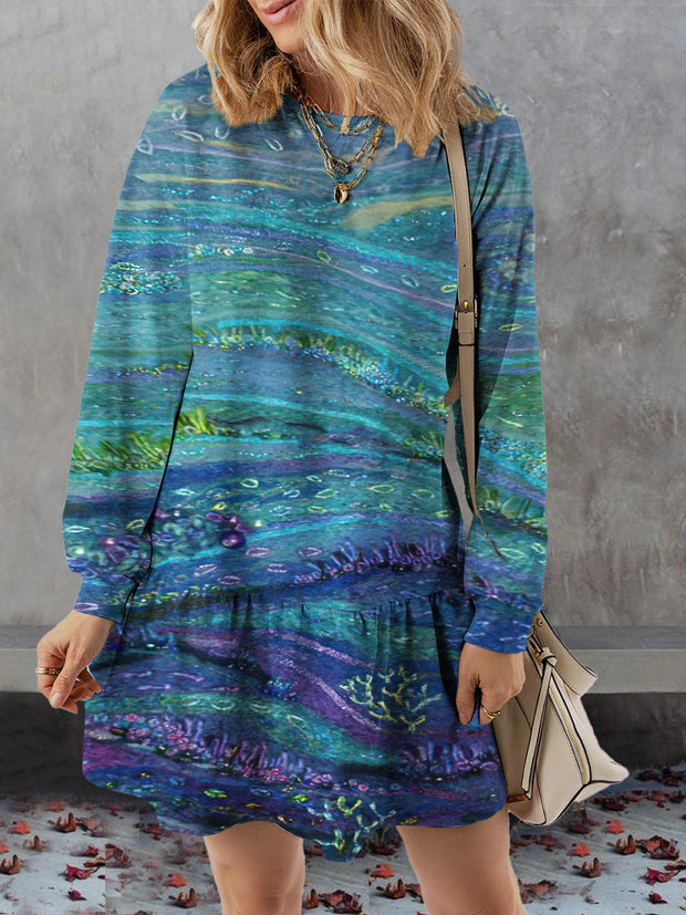 Women's Abstract Water Pattern Print Casual Sweatshirt Dress