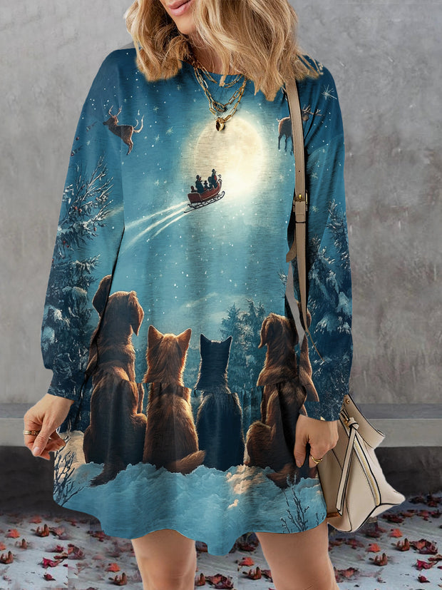 Women's Christmas Dogs Print Casual Sweatshirt Dress