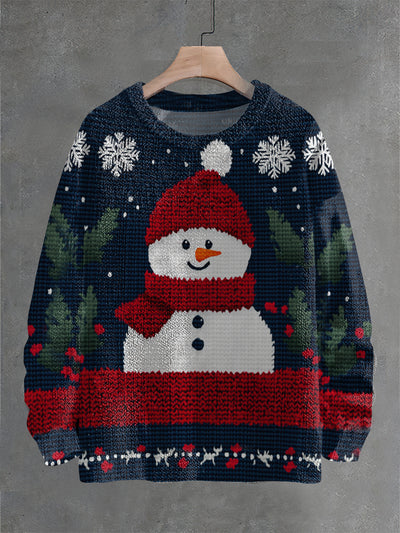 Vintage Fantasy Snowboy Art Print Christmas Casual Knit Pullover Sweater