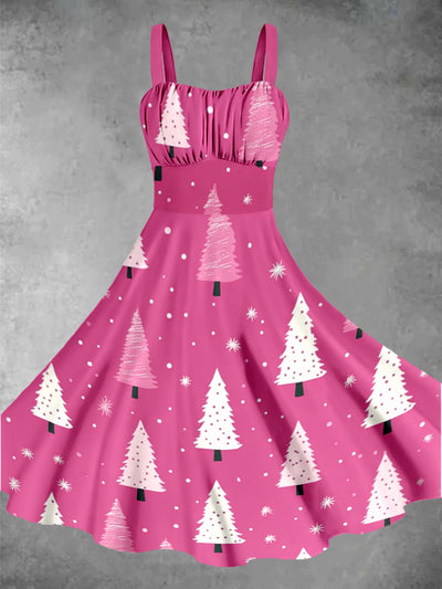 Cute Christmas Tree Print Sleeveless Midi Dress