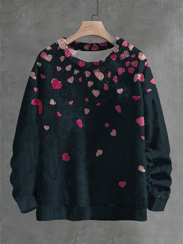 Vintage Heart Shape Art Print Casual Knit Pullover Sweater