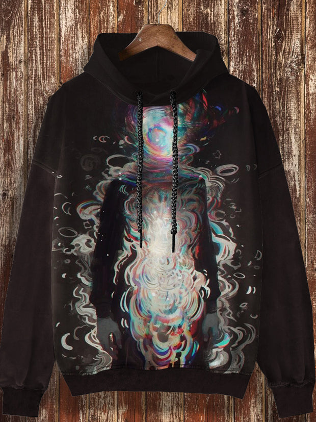 Unisex abstract art figure print casual fashion long sleeved hooded sweatshirt