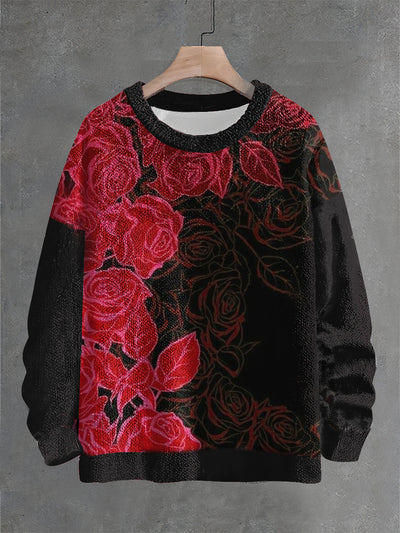 Vintage Fantasy Roses Art Print Casual Knit Pullover Sweater