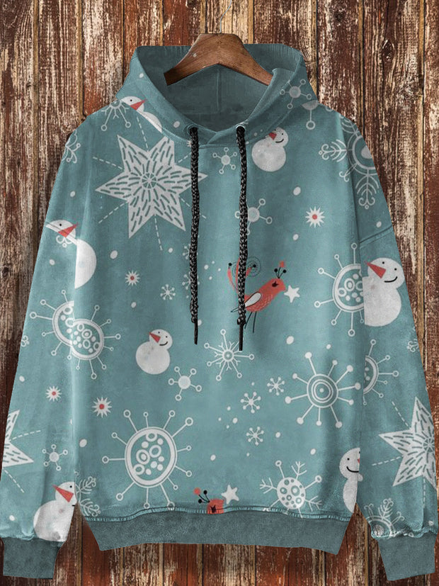 Unisex Christmas cartoon pattern retro printed casual fashion long sleeved loose hooded sweatshirt