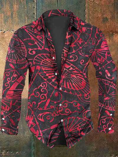 Men's Retro Abstract Umbrella Print Long Sleeve Shirt