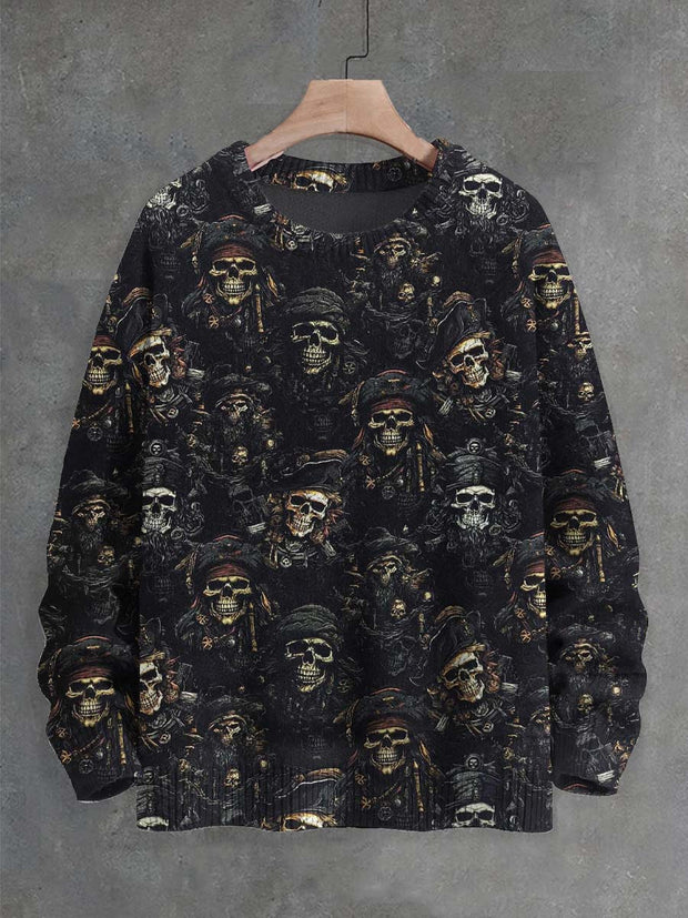 Unisex Pirate Skull Print Crew Neck Casual Sweater