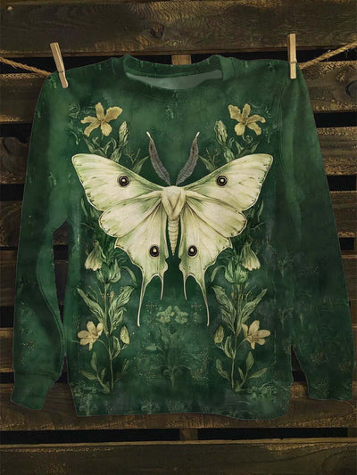 Unisex Lunar Moth Dark Botanical Print Crewneck Casual Sweatshirt