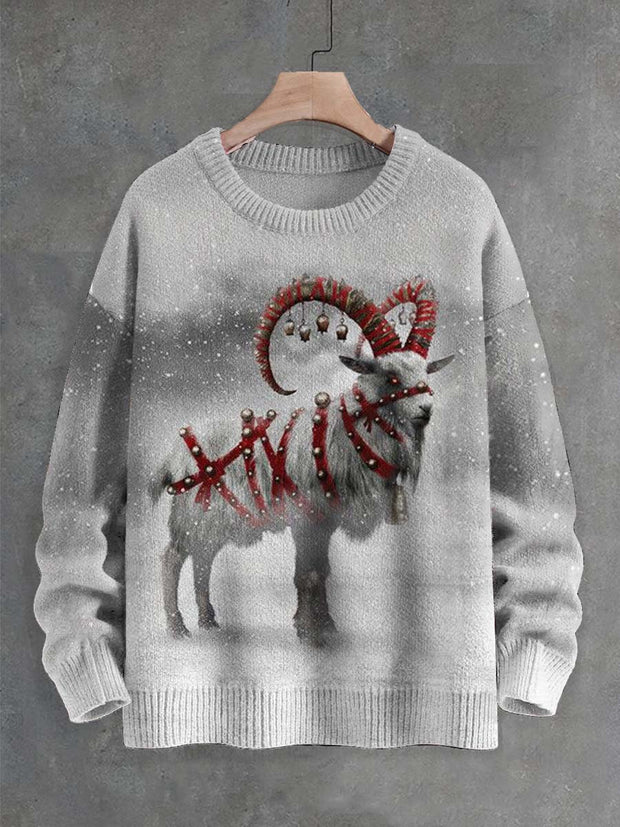 Unisex Christmas Sheep Print Crew Neck Casual Sweater