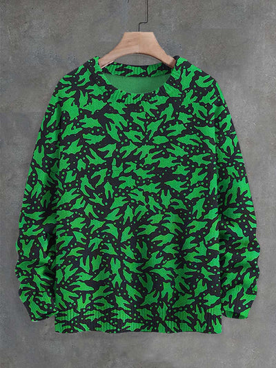 Unisex Christmas Leaf Print Crew Neck Casual Sweater