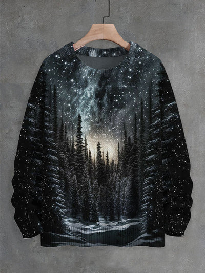 Unisex Starry Christmas Tree Print Crew Neck Casual Sweater