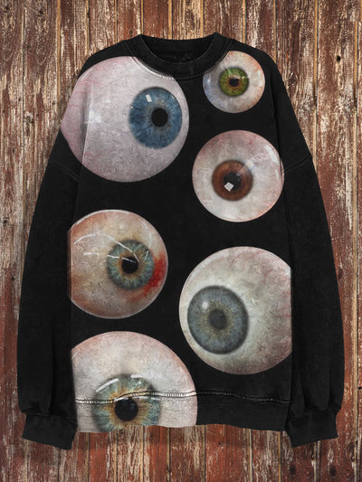 Unisex Horror Eyes Print Punk Crew Neck Casual Sweatshirt