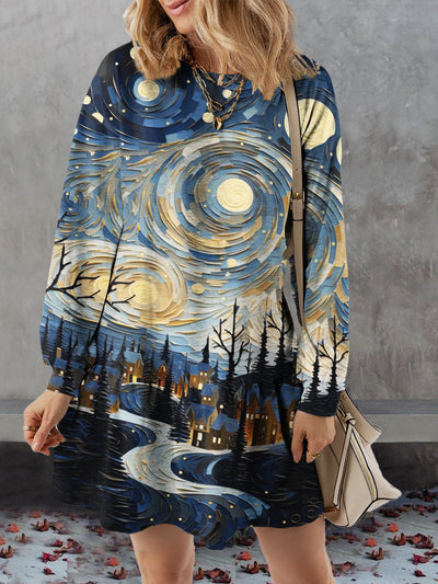 Women's Geometric Painting Art Print Casual Sweatshirt Dress