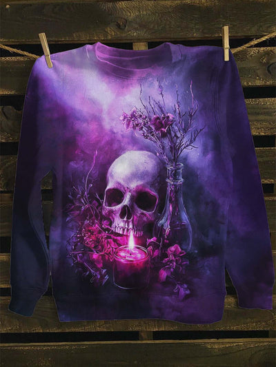 Unisex Skull and Candle Print Crew Neck Casual Sweatshirt