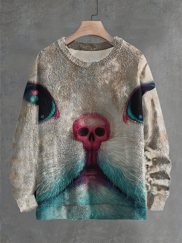 Vintage Fantasy Cute Cat Art Print Casual Knit Pullover Sweater